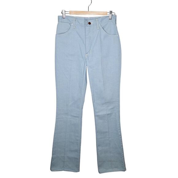 Vintage 70s Wrangler Jeans Light Baby Blue Mens 30 x 34 Bootcut Flares Denim USA - Picture 1 of 12